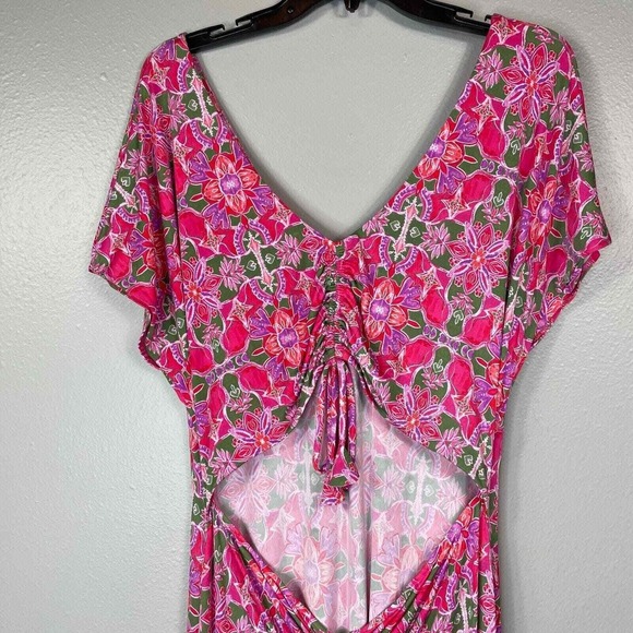 Misa Carlotta Dress Womens XL Pink Cutout Hi-Low Hem Short Sleeve Geometric Maxi - Picture 3 of 16